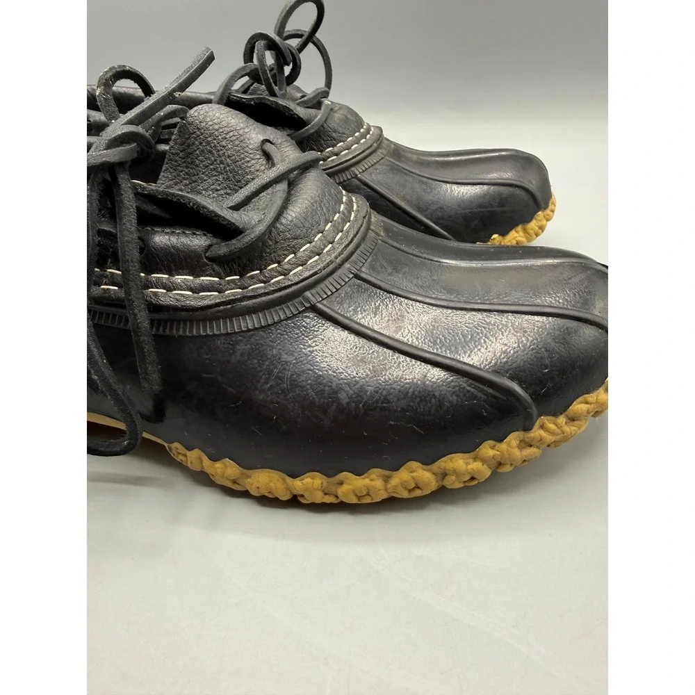 LL Bean Boots Rubber Moc Womens 7 M Black Gum Leather Duck Shoes 06009 USA Made